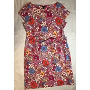 Talbots Plus Island Paisley Tie Detail Jersey Knit Dress Woman Plus Size 1X
